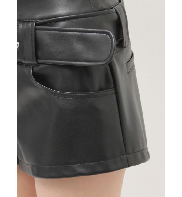 GYDA「ベルト付きストレッチフェイクレザーショートパンツ」|その他|
