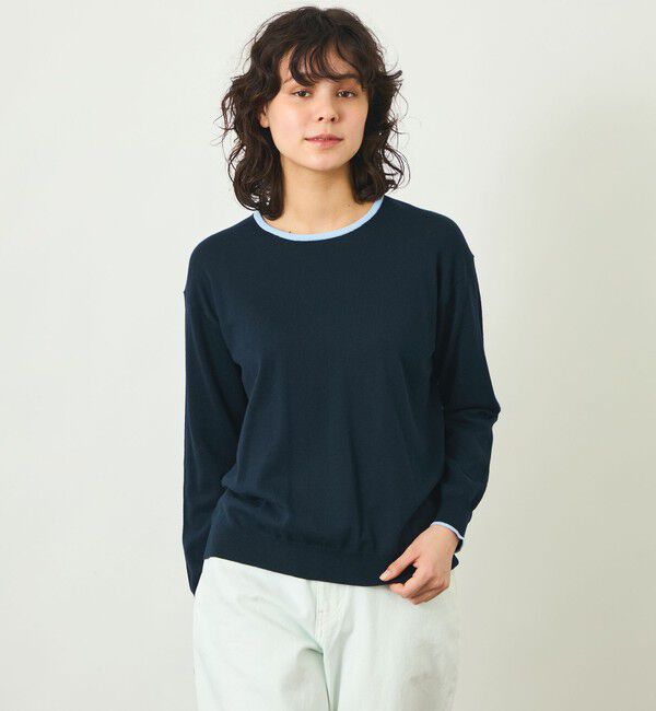 MACKINTOSH PHILOSOPHY「GREY LABEL バイカラークルーネックニット」|ニット・セーター|ネイビー