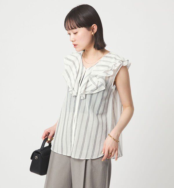 UNITED ARROWS green label relaxing「100/2 ラッフルカラー ノースリーブ ブラウス」|シャツ・ブラウス|