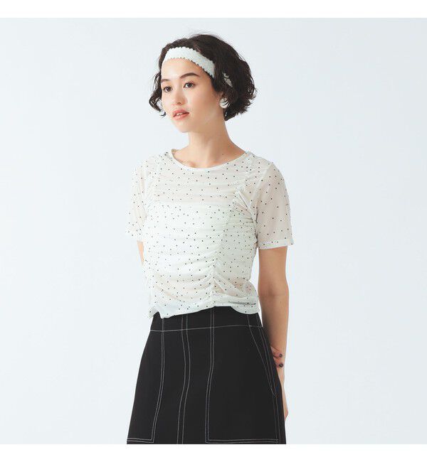 Ray BEAMS 「シアー ドット ギャザー シーム Tシャツ」|Tシャツ・カットソー|IVORY
