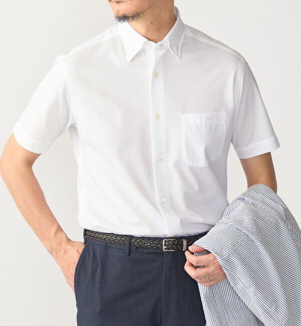SHIPS「SHIPS:〈FUNCTION〉Albini &times; RENU(R) 半袖 ジャージー ソリッド シャツ」|シャツ・ブラウス|ホワイト