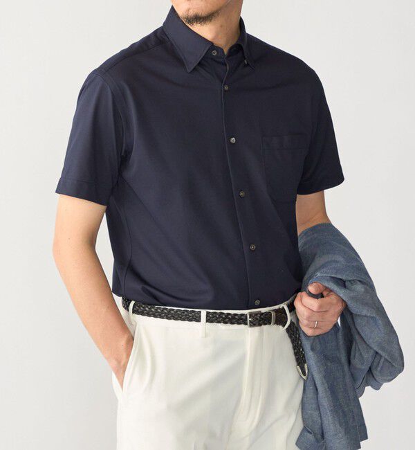 SHIPS「SHIPS:〈FUNCTION〉Albini &times; RENU(R) 半袖 ジャージー ソリッド シャツ」|シャツ・ブラウス|ネイビー