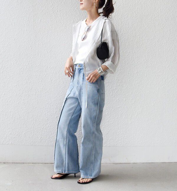 SHIPS for women「【WEB限定】〈手洗い可能〉シアー ストライプ フード 羽織り シャツ」|シャツ・ブラウス|