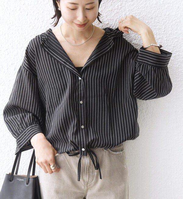 SHIPS for women「【WEB限定】〈手洗い可能〉シアー ストライプ フード 羽織り シャツ」|シャツ・ブラウス|