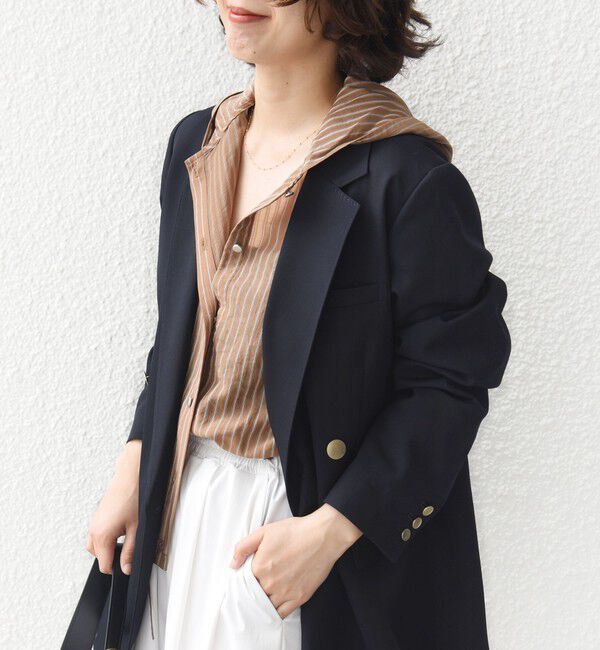 SHIPS for women「【WEB限定】〈手洗い可能〉シアー ストライプ フード 羽織り シャツ」|シャツ・ブラウス|