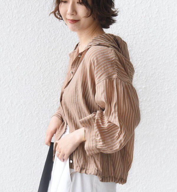 SHIPS for women「【WEB限定】〈手洗い可能〉シアー ストライプ フード 羽織り シャツ」|シャツ・ブラウス|