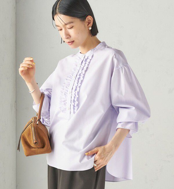 SHIPS for women「《予約》〈手洗い可能〉オックス ビブ フリル ブラウス」|シャツ・ブラウス|ライラック