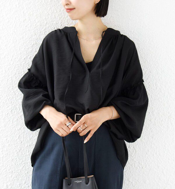 SHIPS for women「《予約》〈手洗い可能〉シアー タンブラー 袖 フリル スキッパー ブラウス」|シャツ・ブラウス|