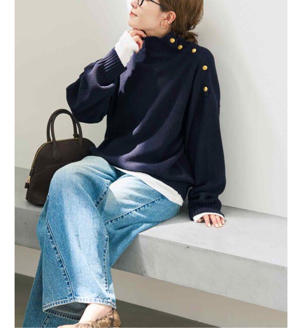 Spick and Span「《予約》ゴールドボタンハイネックニットプルオーバー」|ニット・セーター|