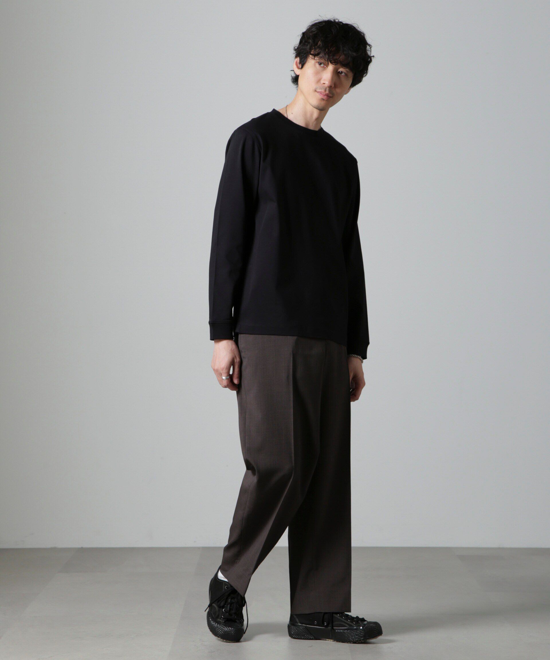 NANO universe「アンチスメルクルーネックTシャツ 長袖」|Tシャツ・カットソー|ブラック