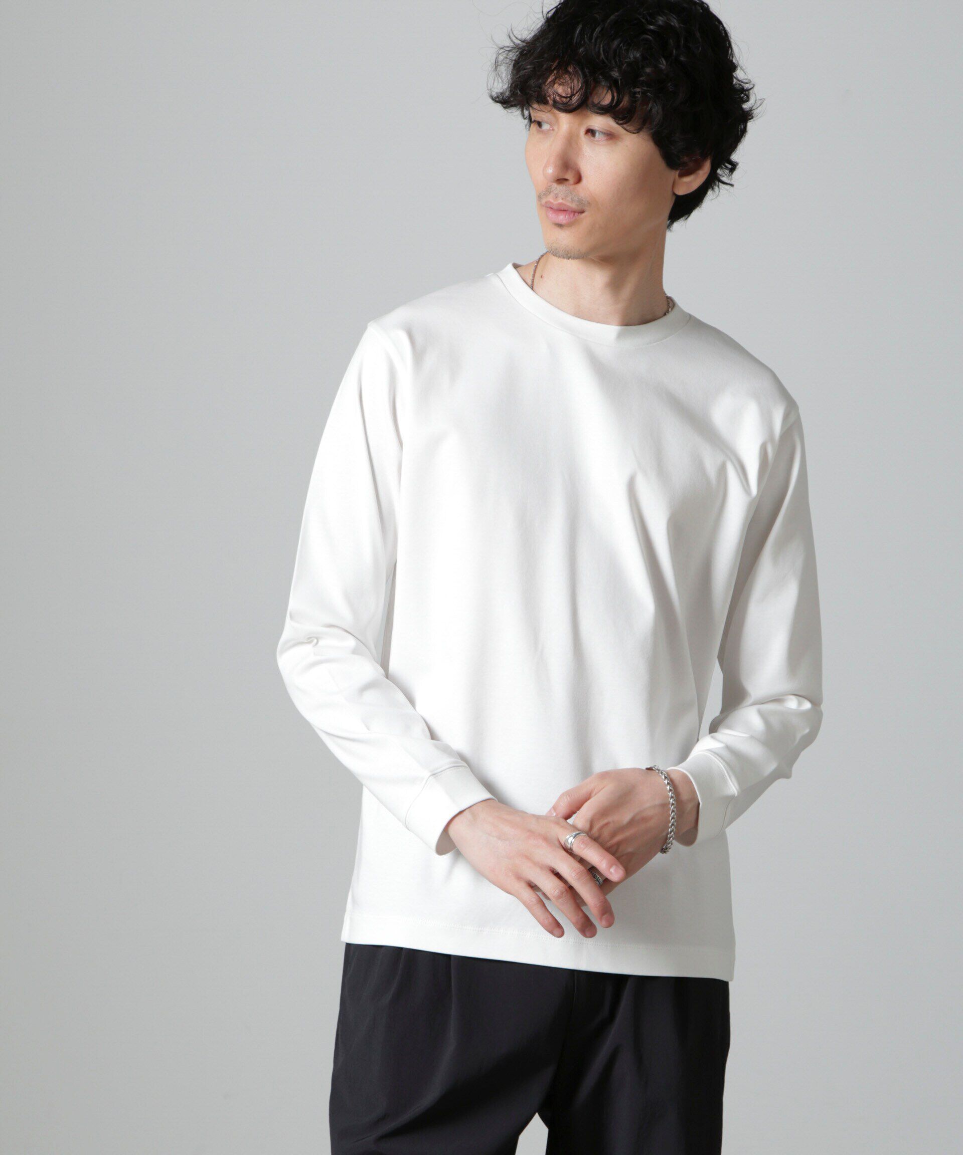 NANO universe「アンチスメルクルーネックTシャツ 長袖」|Tシャツ・カットソー|ホワイト