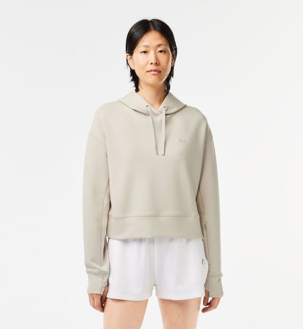LACOSTE「ワイド＆クロップドフードスウェットパーカー / フーディー」|パーカー|サンドベージュ