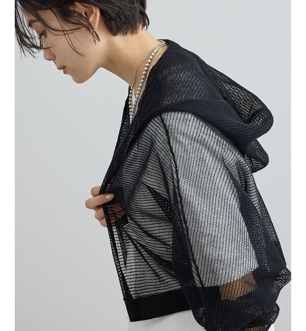 SALON adam et rope'「コットンリネンメッシュフードボレロ」|カーディガン|ブラック(01)