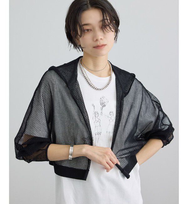 SALON adam et rope'「コットンリネンメッシュフードボレロ」|カーディガン|