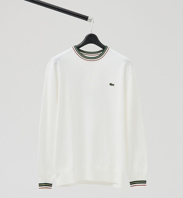 ABAHOUSE「【LACOSTE / ラコステ】ボーダーリブ プルオーバーニット」|ニット・セーター|ホワイト
