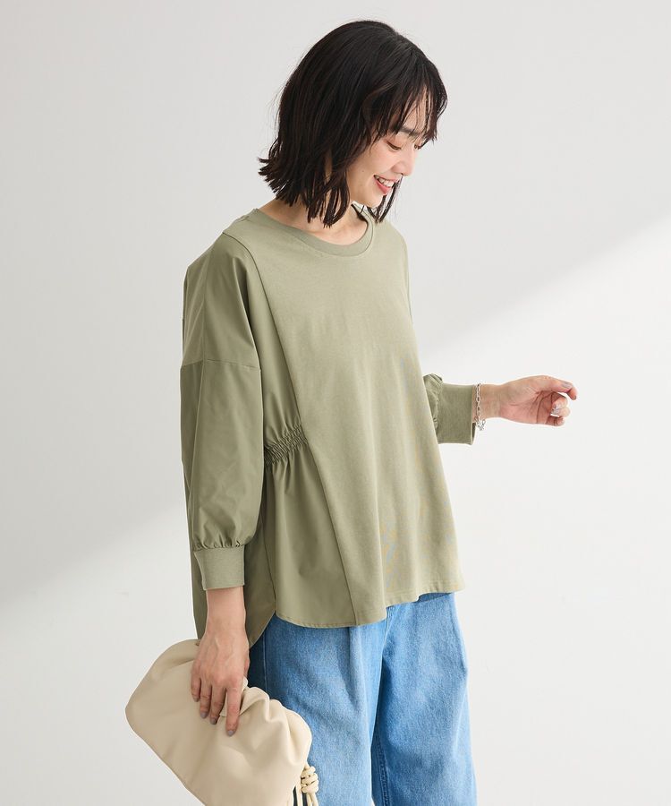Green Parks「7分袖サイドシャーリングドッキングプルオーバー」|Tシャツ・カットソー|