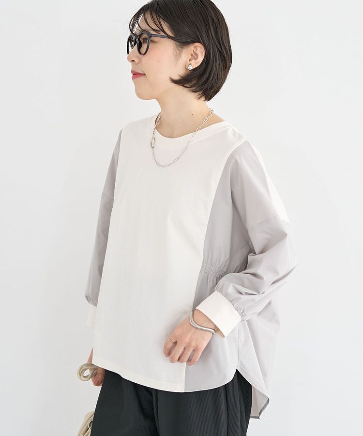 Green Parks「7分袖サイドシャーリングドッキングプルオーバー」|Tシャツ・カットソー|