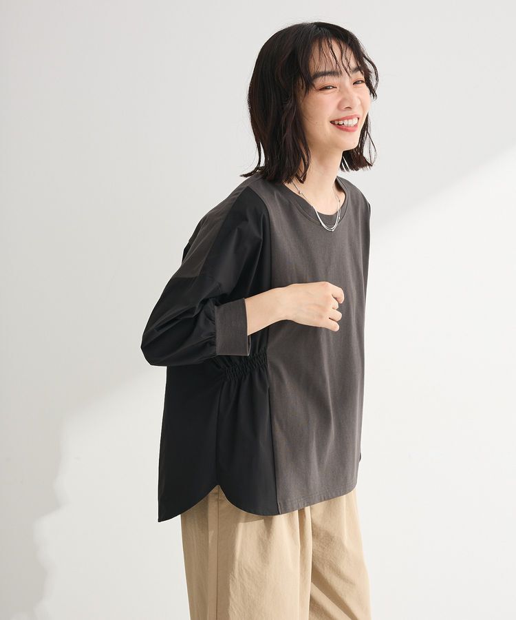 Green Parks「7分袖サイドシャーリングドッキングプルオーバー」|Tシャツ・カットソー|Charcoal Gray