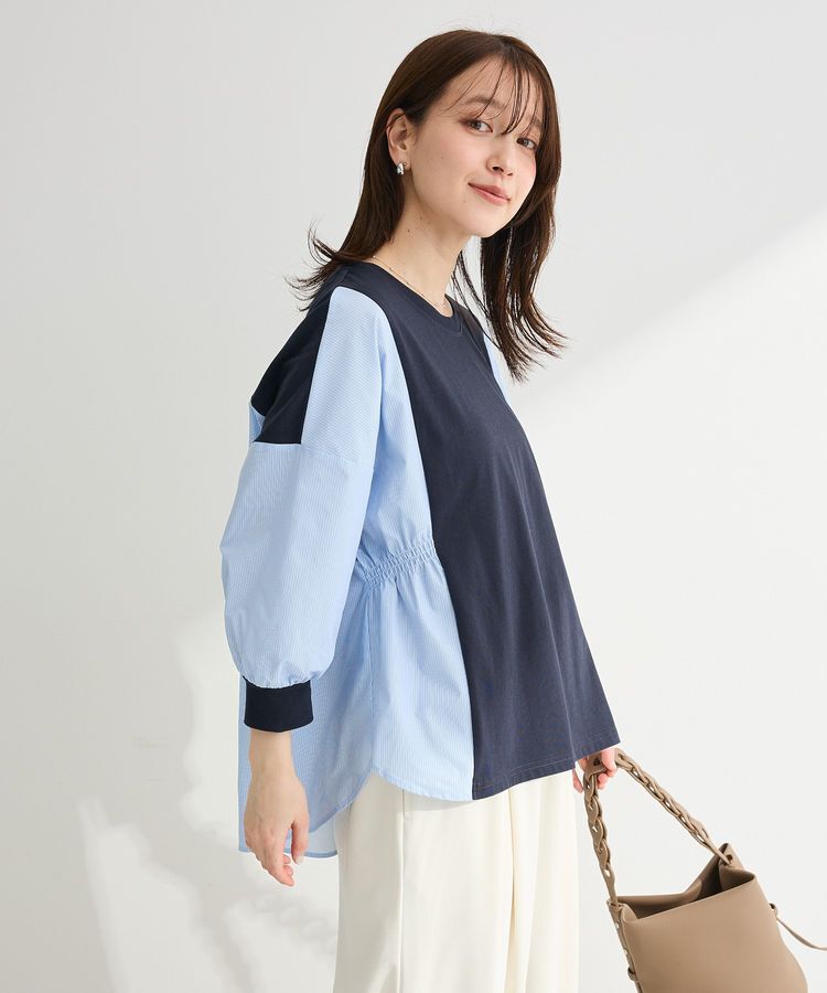 Green Parks「7分袖サイドシャーリングドッキングプルオーバー」|Tシャツ・カットソー|Navy
