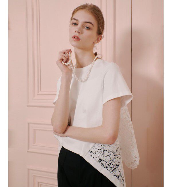 LOULOU WILLOUGHBY「【LOULOU WILLOUGHBY】レースドッキングプルオーバーブラウス」|Tシャツ・カットソー|ホワイト