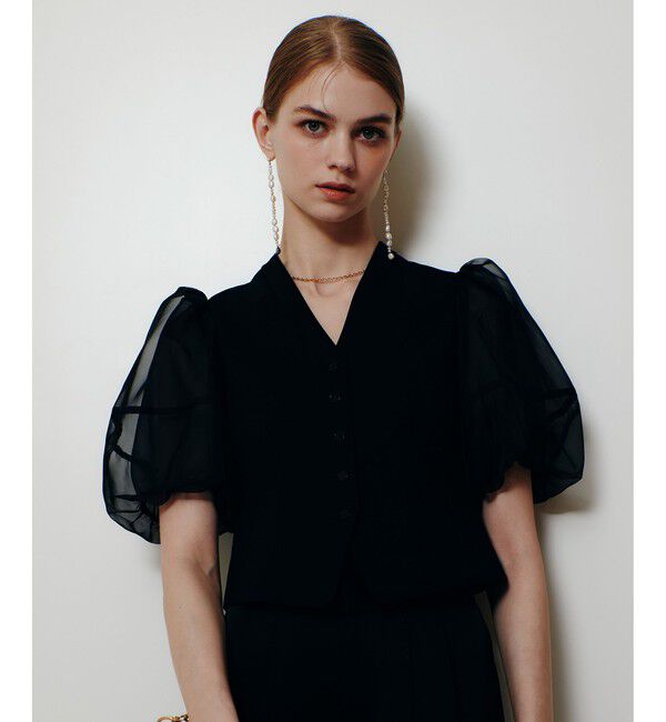 LOULOU WILLOUGHBY「【LOULOU WILLOUGHBY】ジレドッキングオーガンスリーブトップス」|Tシャツ・カットソー|ブラック