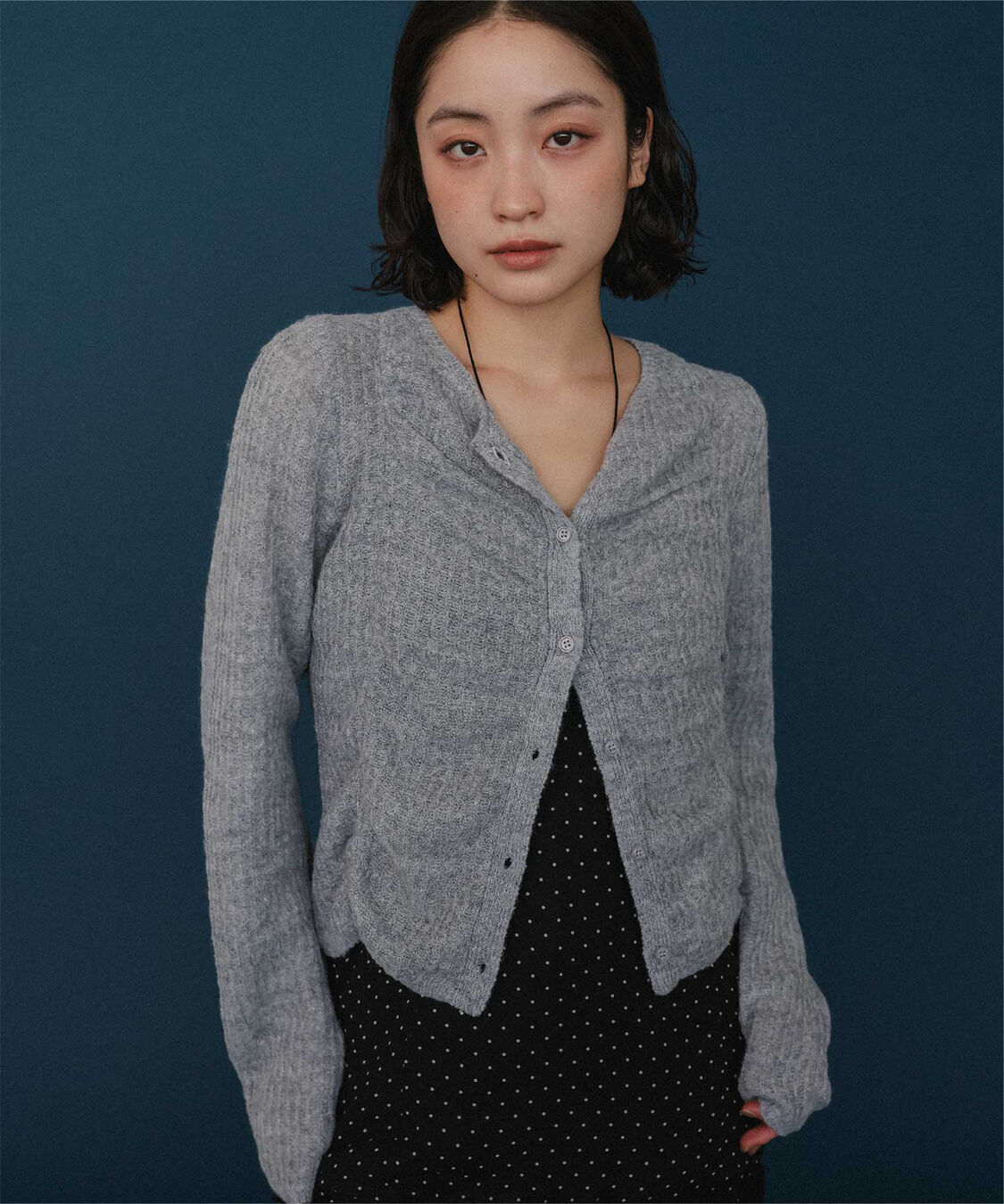 miette「モヘヤシャーリングデザインニットカーディガン」|ニット・セーター|グレー