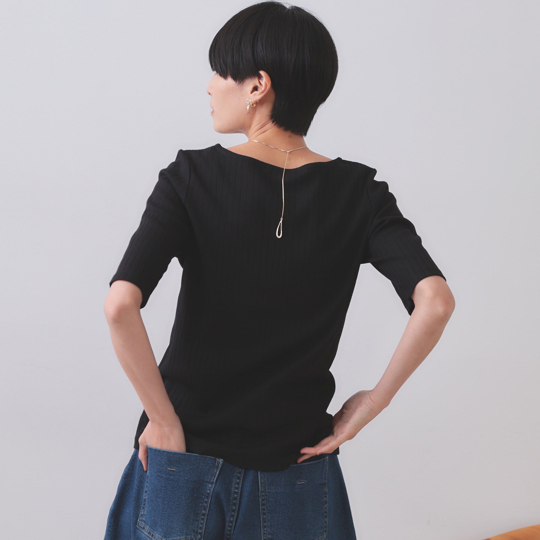 OPAQUE.CLIP「汗染み防止 ボートネックリブカットソー【洗濯機洗い可／抗ピル】」|Tシャツ・カットソー|