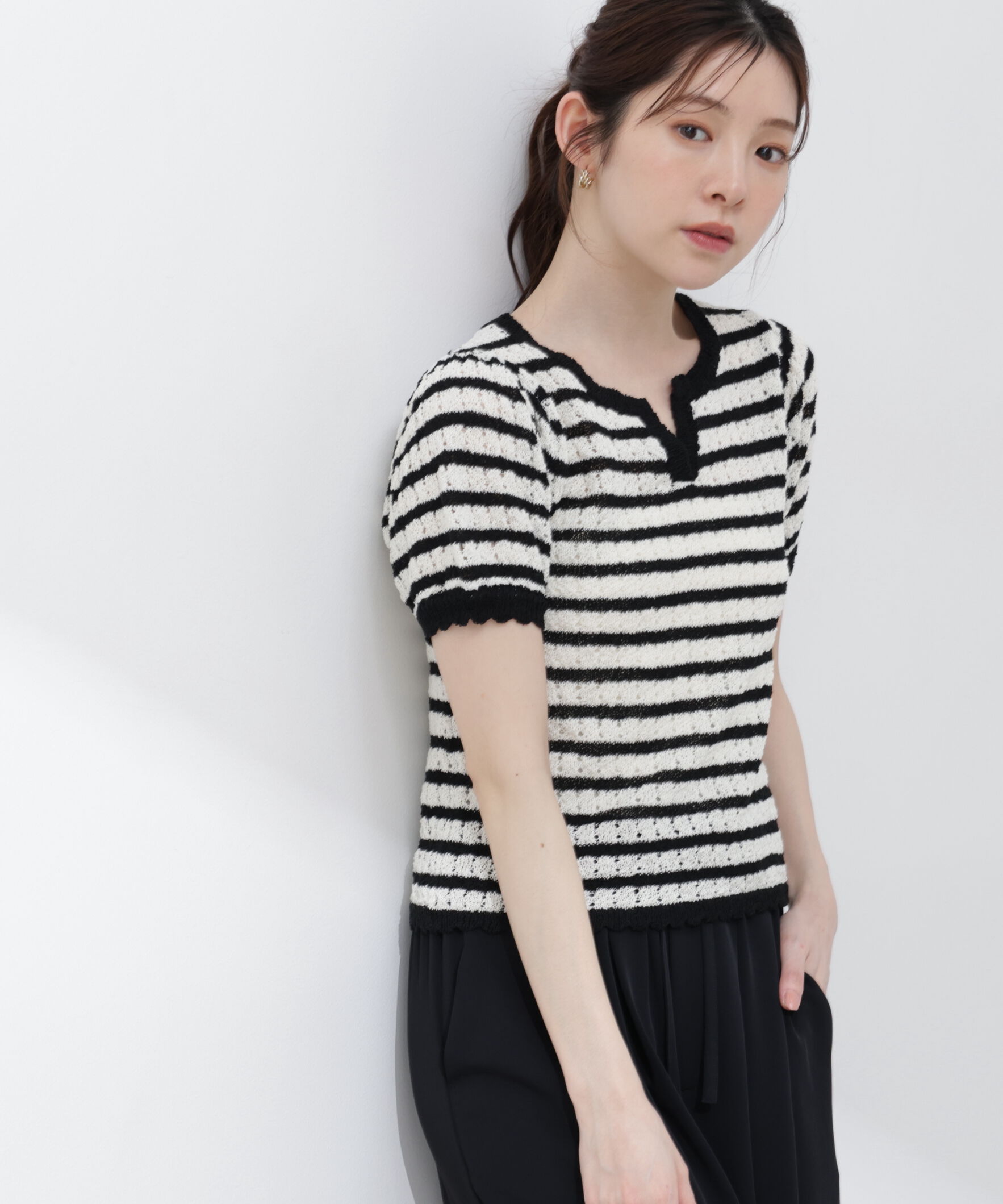 PROPORTION BODY DRESSING「ヘンリーネック透かし編みニット 26SS」|ニット・セーター|
