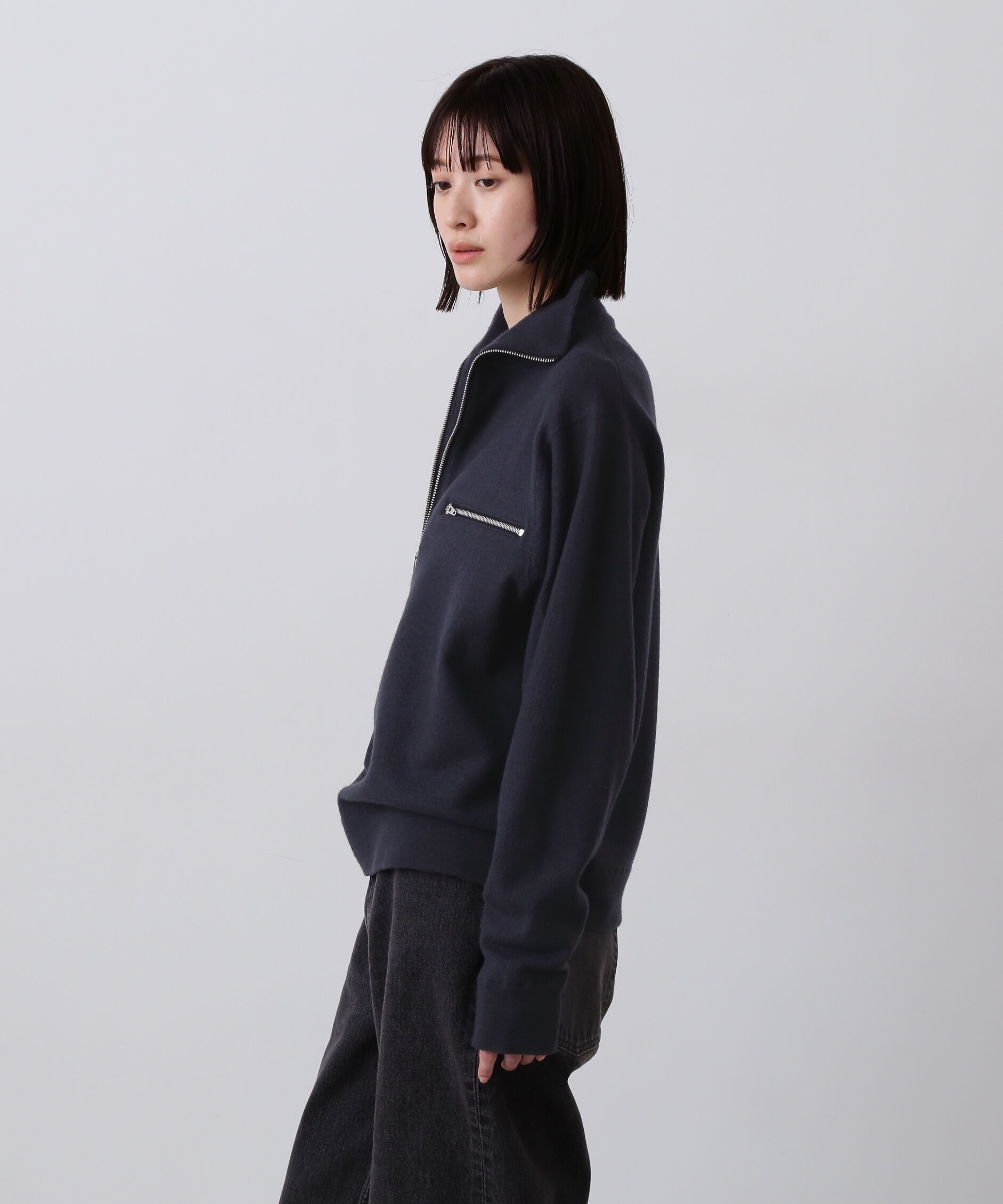 YLEVE 「YLEVE / ULTRAFINE MERINO MILLED WOOL KNIT HALF ZIP PULL OVER」|ニット・セーター|