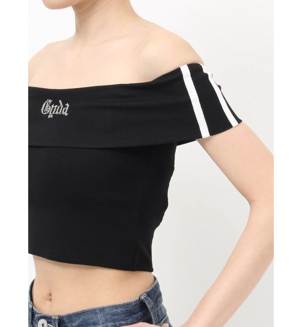 GYDA「Gyda bijouサイドラインオフショルショートTOPS」|Tシャツ・カットソー|