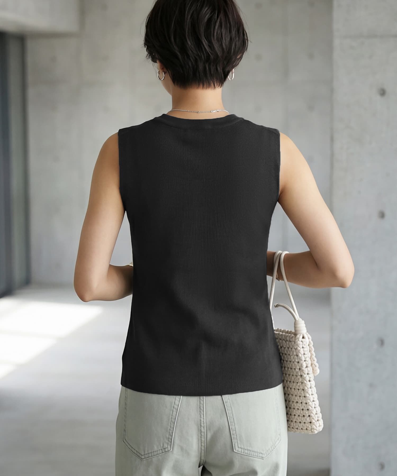 STYLE DELI「さらさら前ギャザーノースリニットトップス」|タンクトップ|