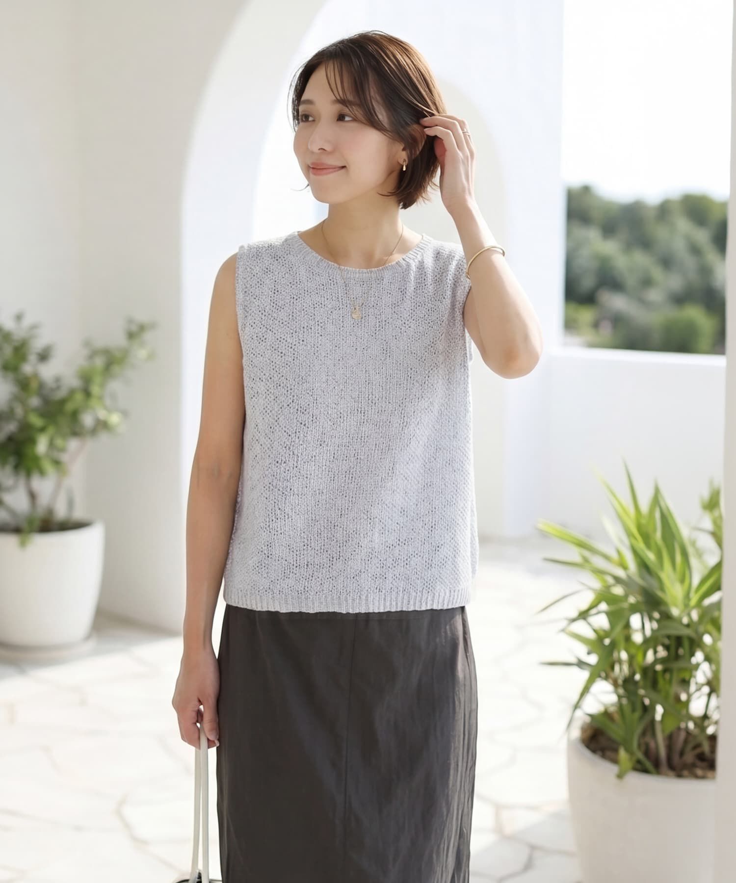 STYLE DELI「エフォートレスニットトップスB」|タンクトップ|グレイッシュブルー