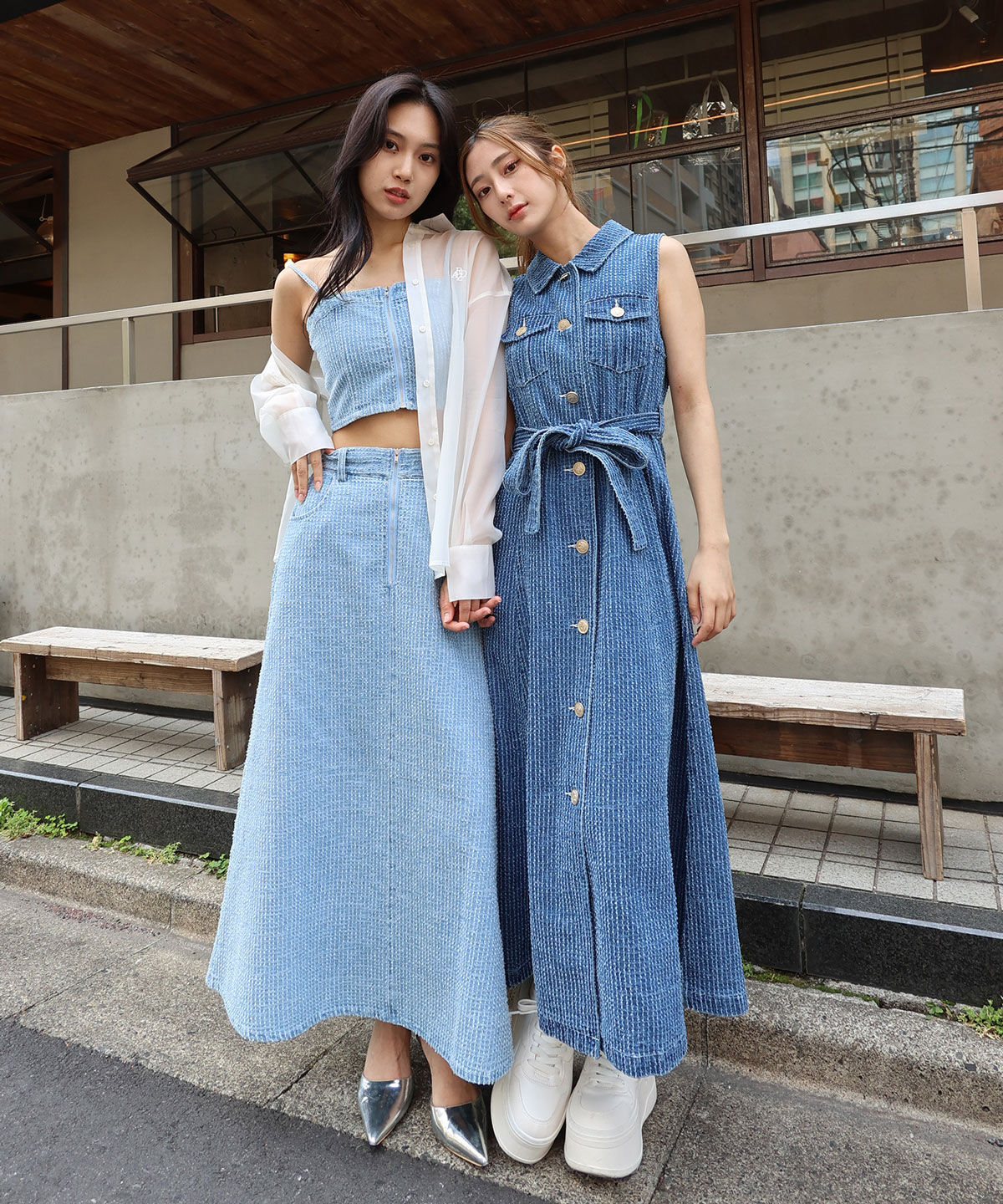REDYAZEL「レーザーカットデニムロングシャツワンピース」|ワンピース|