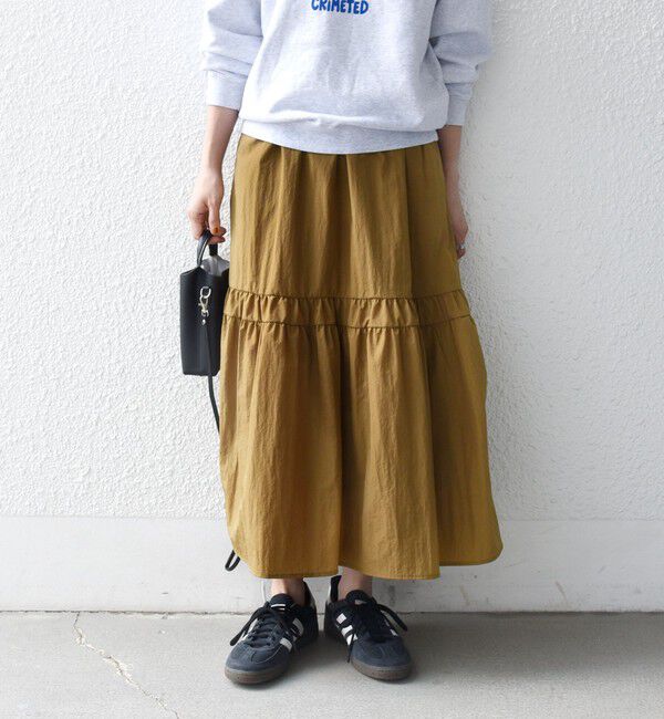 SHIPS any「《予約》SHIPS any:〈洗濯機可能〉ウエスト リブ ギャザー スカート［NAVY BLUE］」|スカート|キャメル