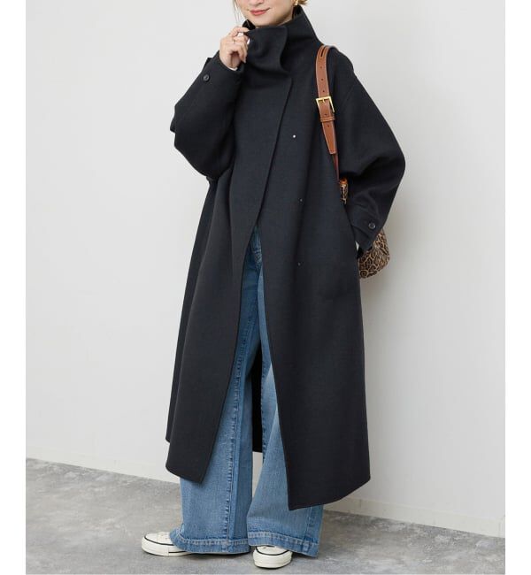 Spick and Span「《WEB限定 / 追加予約》ビーバーニュアンスカラーオーバーコート」|ノーカラーコート|ブラック