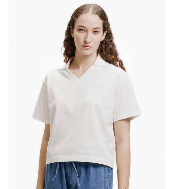 LACOSTE「鹿の子地サッカーシャツ / スキッパーネックポロ」|ポロシャツ|ホワイト