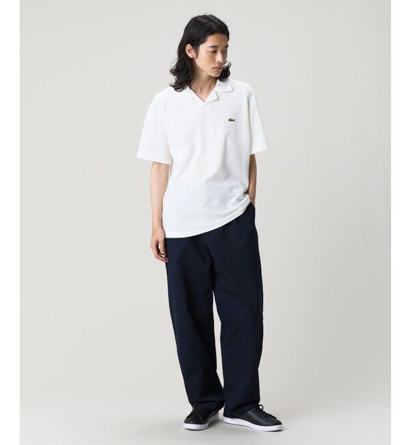 LACOSTE「コットン&times;リネン オープンカラーネックポロシャツ」|ポロシャツ|