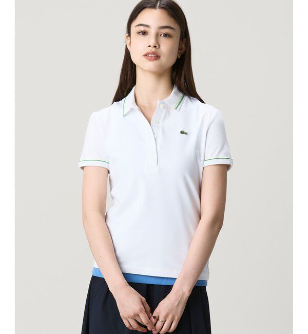 LACOSTE「カラー＆カフスラインスリムフィットポロシャツ」|ポロシャツ|ホワイト