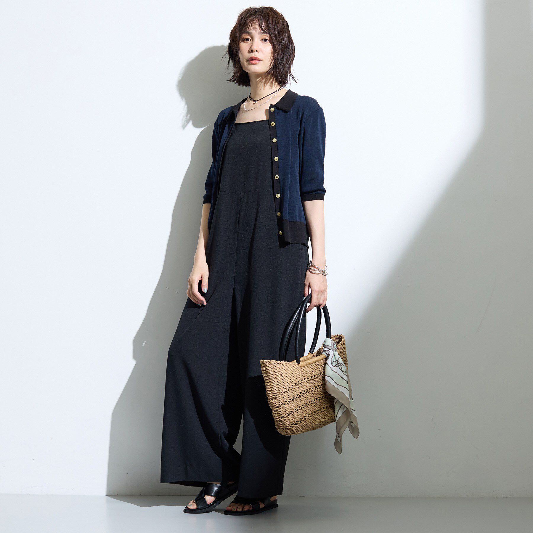 INDIVI「【バイカラー】衿付きシャツ風ニット」|ニット・セーター|