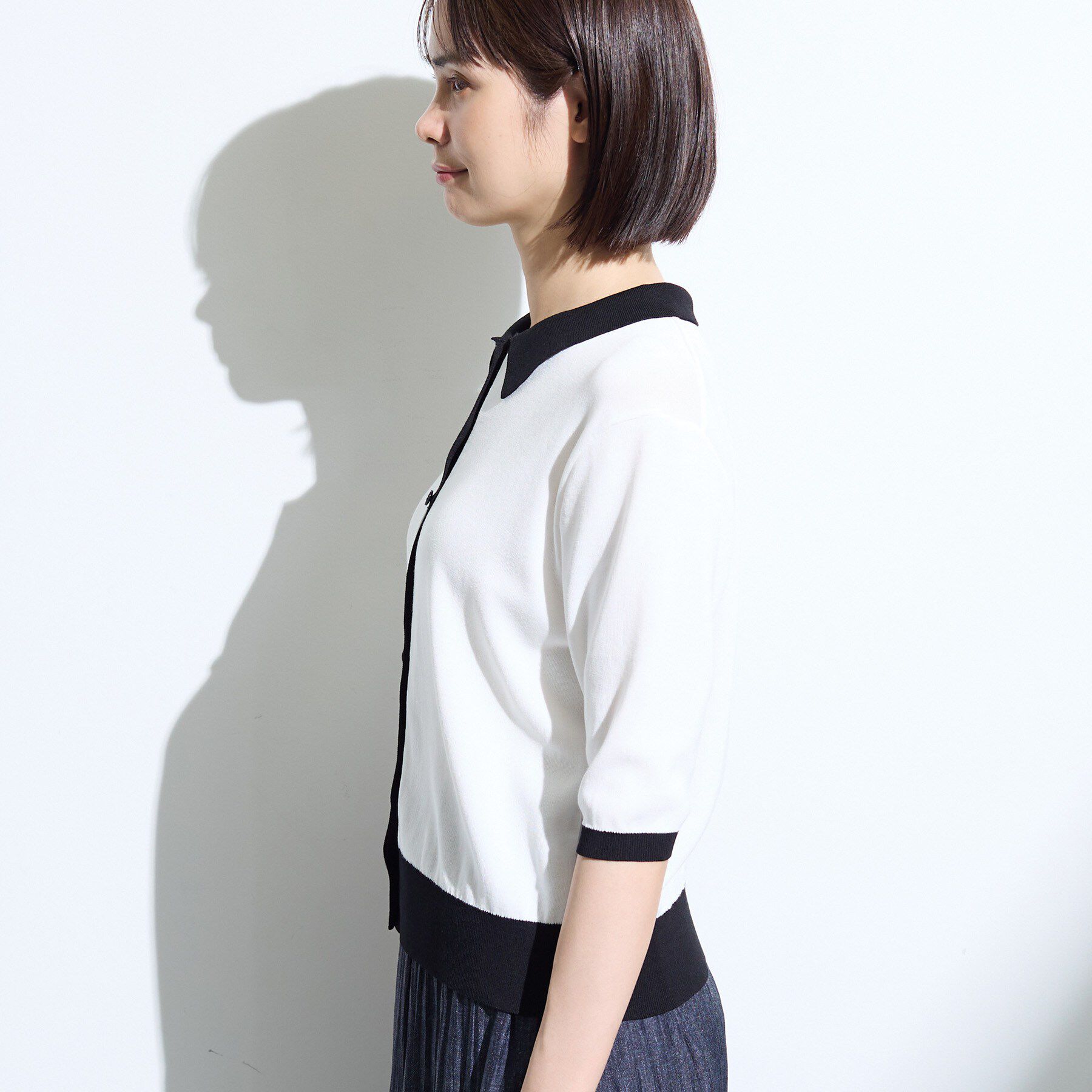 INDIVI「【バイカラー】衿付きシャツ風ニット」|ニット・セーター|