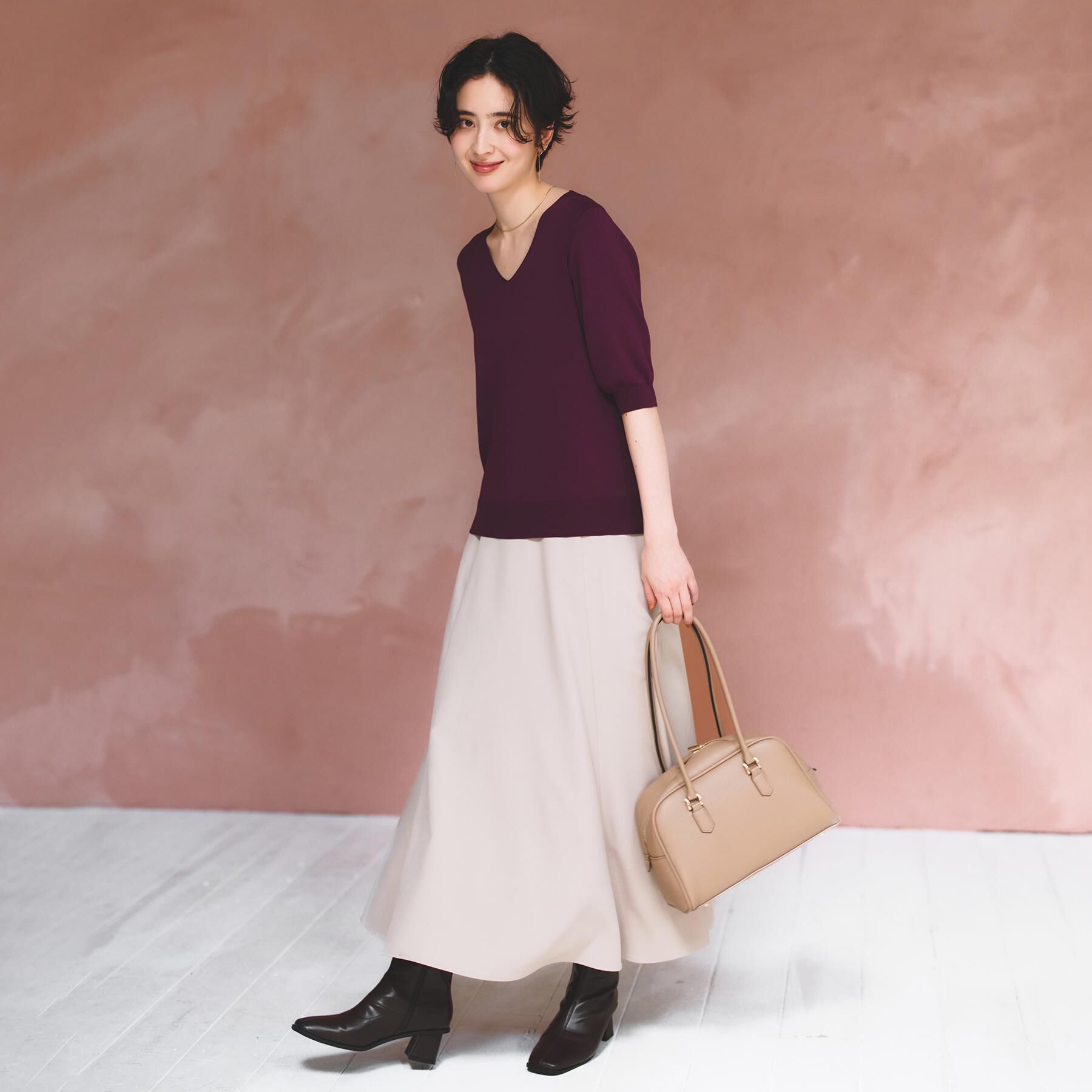 THE SHOP TK「【ひんやり】すっきりVネック 6分袖ニット」|ニット・セーター|