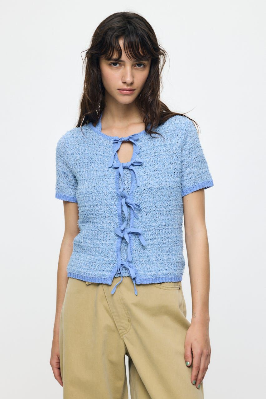 MOUSSY「FRONT RIBBON KNIT カーディガン」|ニット・セーター|L/BLU1