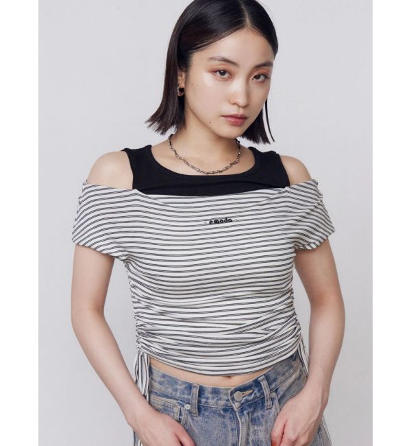 EMODA「レイヤードレープクロップドトップ」|Tシャツ・カットソー|ホワイト