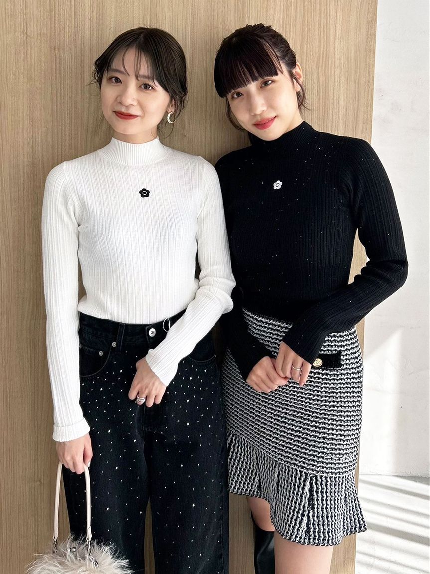 LILY BROWN「【LILY BROWN&times;MARY QUANT】デイジー刺繍バックオープンリブニット」|ニット・セーター|