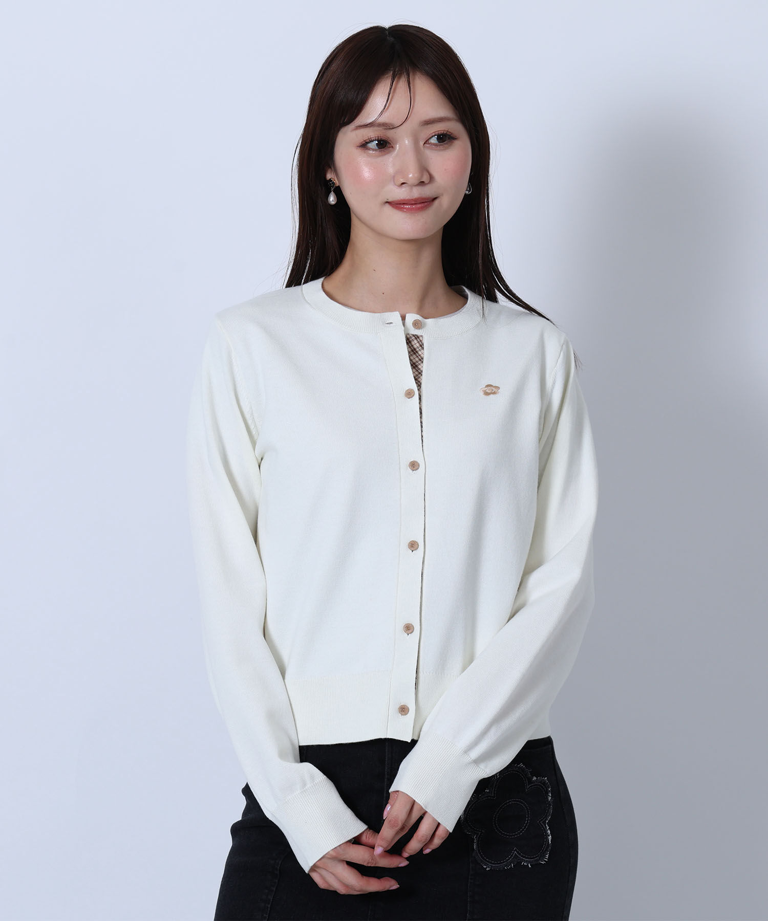 MARY QUANT「バイカラーチェック カーディガン」|カーディガン|ホワイト
