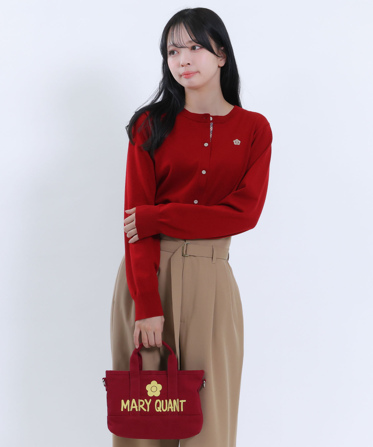 MARY QUANT「バイカラーチェック カーディガン」|カーディガン|レッド