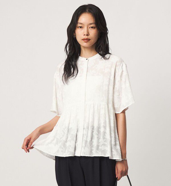 UNITED ARROWS green label relaxing「カット ジャガード 5分袖 ブラウス」|シャツ・ブラウス|WHITE