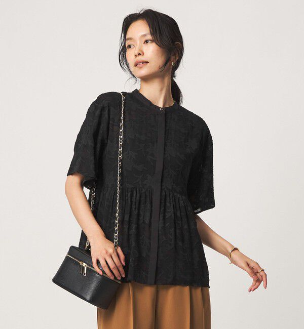 UNITED ARROWS green label relaxing「カット ジャガード 5分袖 ブラウス」|シャツ・ブラウス|BLACK