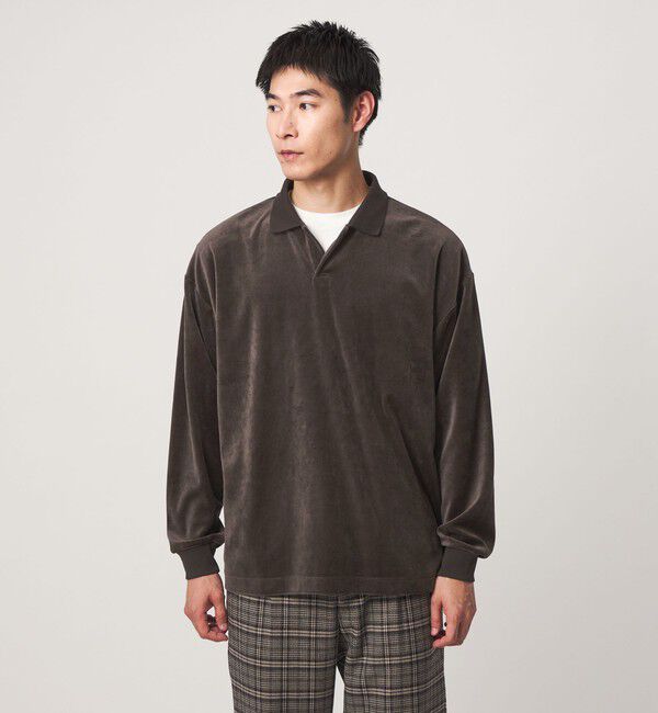 UNITED ARROWS green label relaxing「ベロア スキッパー 長袖 ポロシャツ」|Tシャツ・カットソー|DK.BROWN