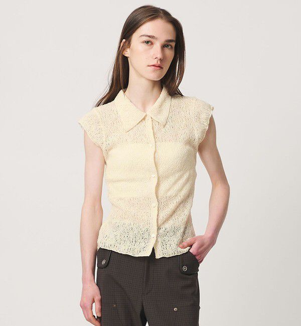 ATTISESSION「＜ATTISESSION＞E/C RSL レース フレンチスリーブ シャツ」|シャツ・ブラウス|NATURAL